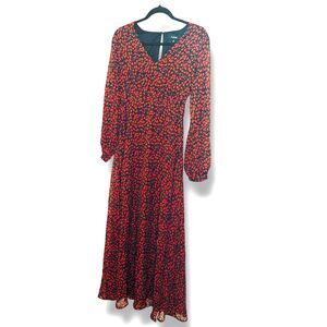 NWT Aakaa (for Lulus) Black/Red Floral Long Sleeve Maxi Dress Women's Size Small